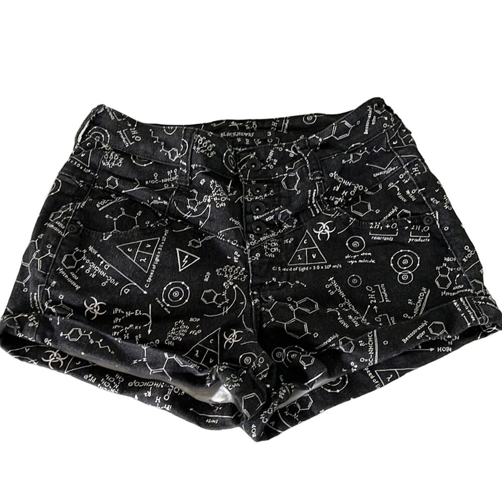 BlackHeart Hot Topic Shorts Juniors Sz 3 Black White Science Chemistry Print
